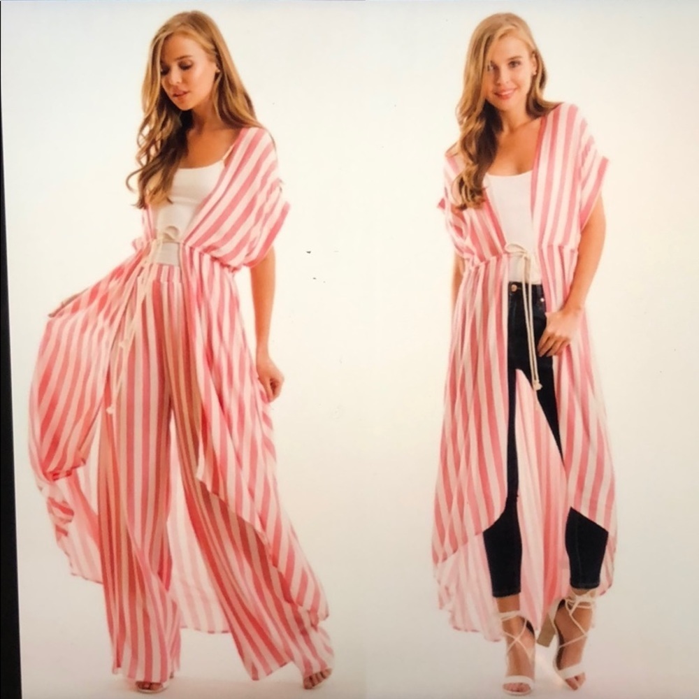 Love In hot pink and white duster